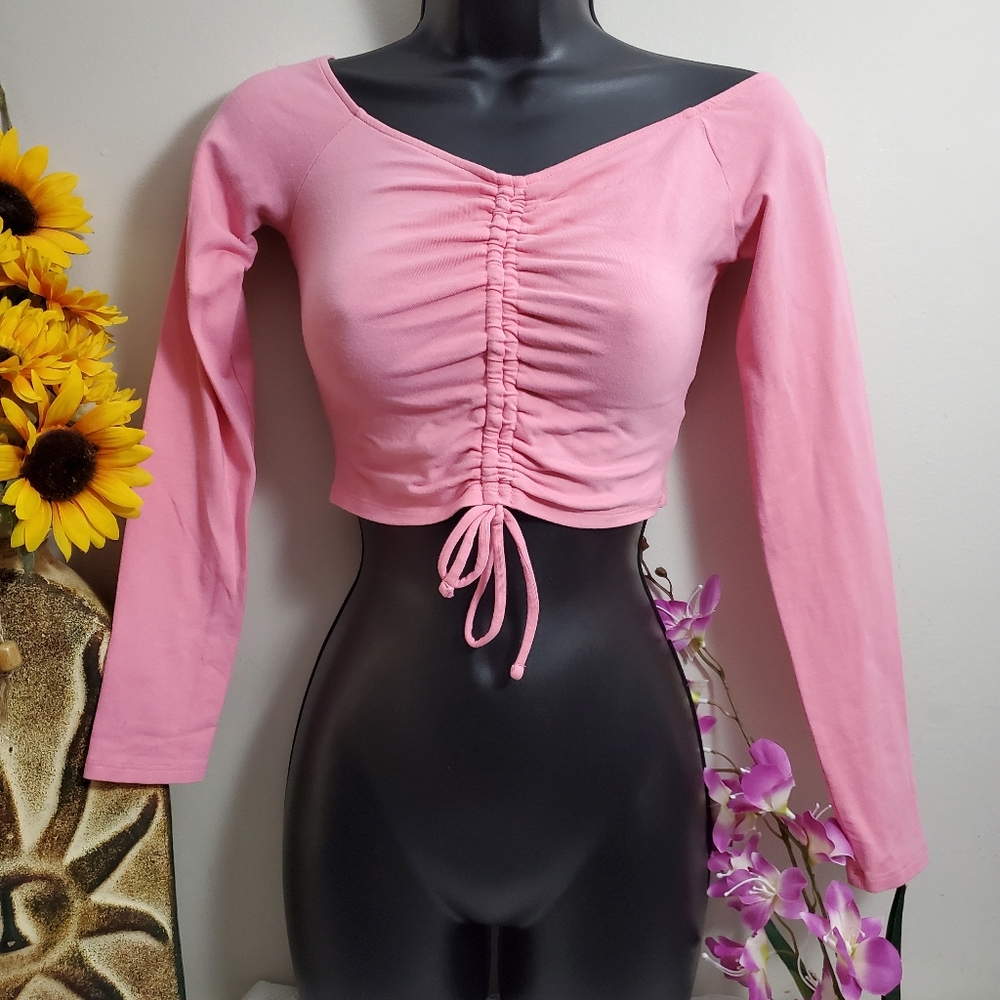 Garage Pink Long-Sleeved Crop Top
